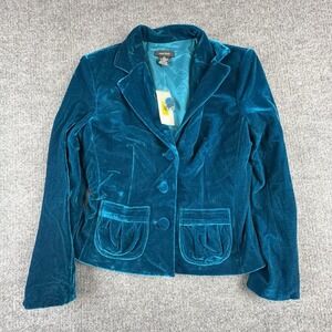 Susan Lewis Blazer Womens Petite Small Blue Velvet 3 Button Lined Jacket D35055P